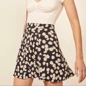 Reformation Black and White Floral Mini Skirt